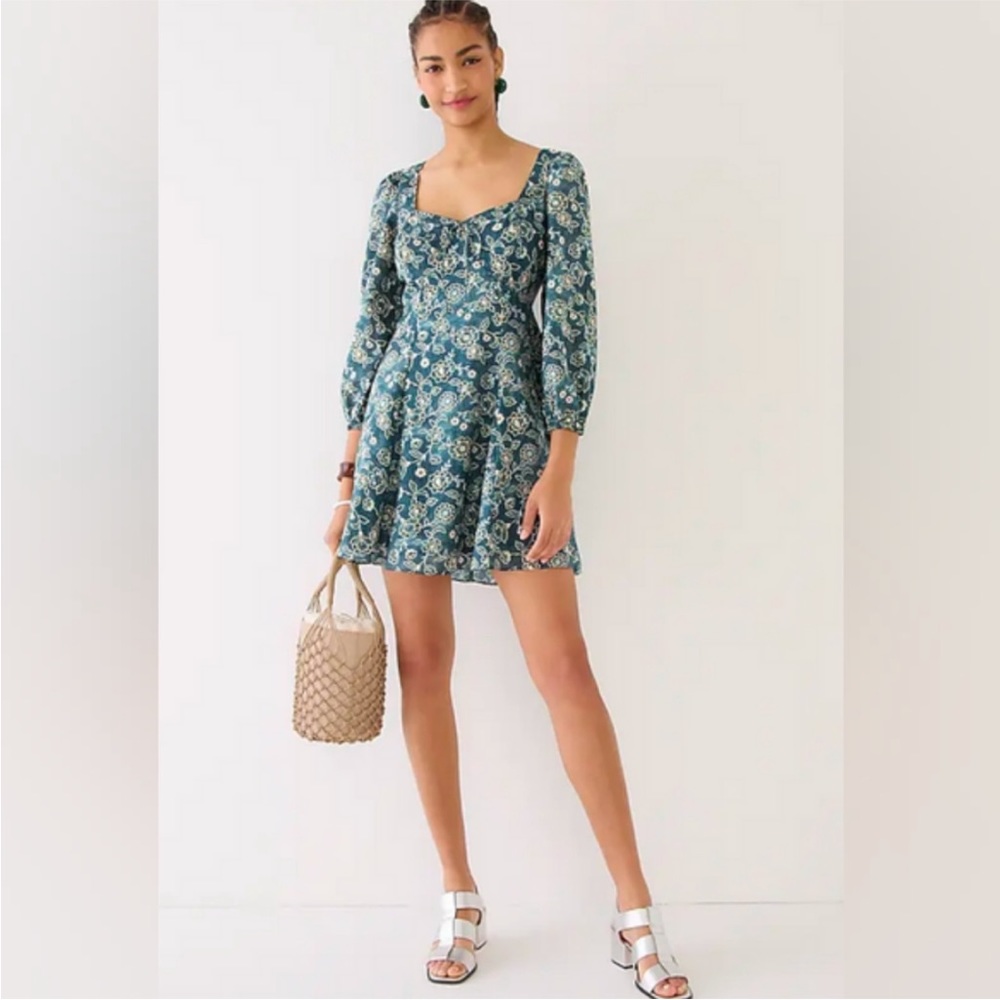 J. Crew Vintage Vines Green Sweetheart Floral Mini Dress - 8